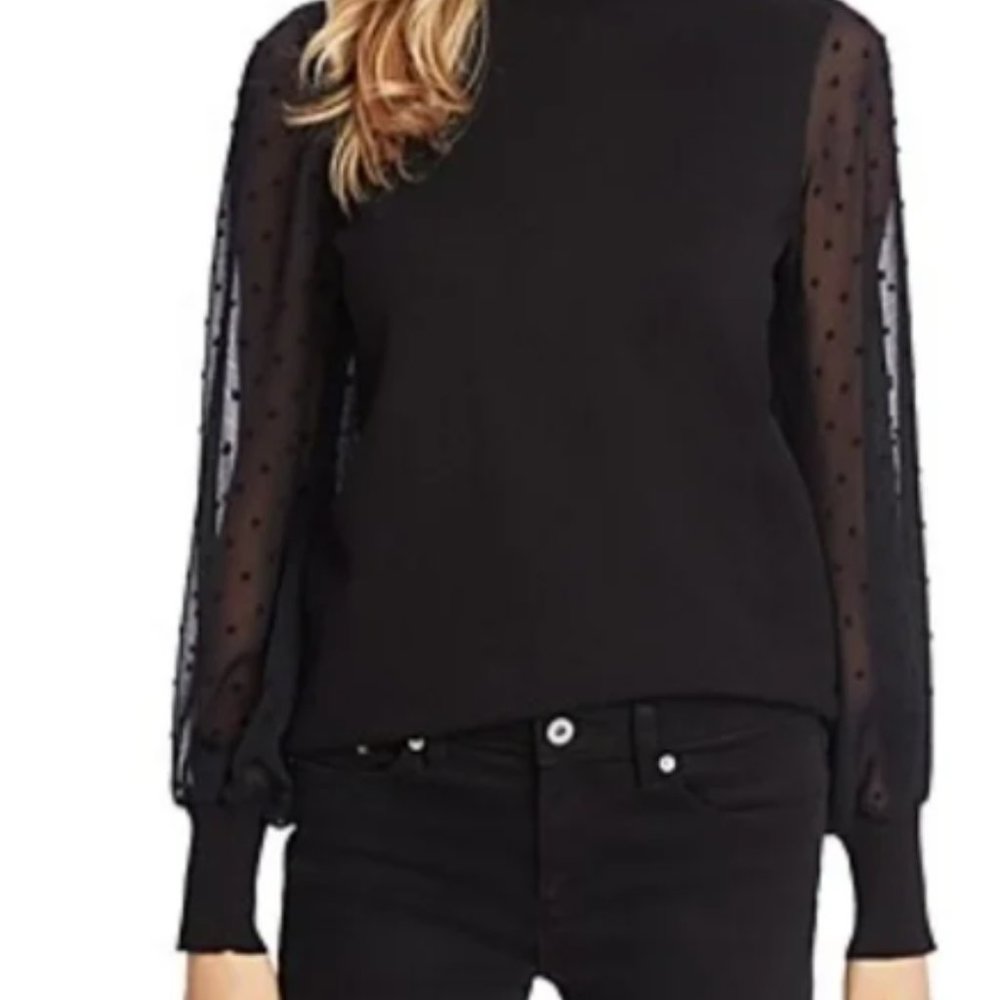 Vince Camuto Black Mock Neck Sweater with long lace sleeves - size XXL